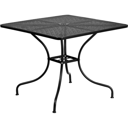 Flash Furniture CO-6-BK-GG Black Rain Flower Design Top Steel Powder Coat Finish Square With Umbrella Hole Patio Table
