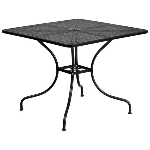 Flash Furniture CO-6-BK-GG Black Rain Flower Design Top Steel Powder Coat Finish Square With Umbrella Hole Patio Table