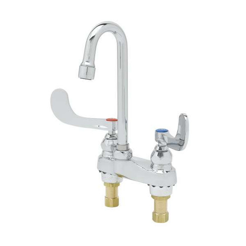 T&S Brass B-0892-VF05 4" Centerset Polished Chrome Plated Brass 2.875" Swivel Gooseneck Deck Mount Lavatory Faucet