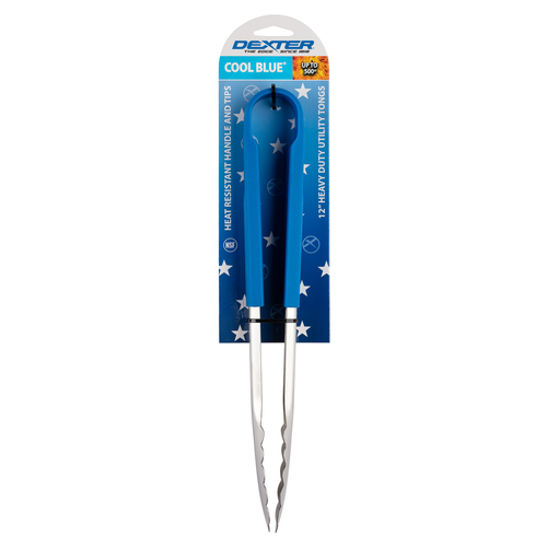 Dexter 91510 12"L Blue Stainless Steel Scalloped Utility Tongs