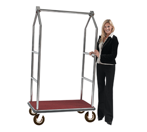 AARCO LC-2C-4P 42" W x 24" D x 72" H Chrome Frame Finish Red Deck Luggage Cart with 8" Wheels
