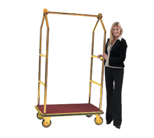 AARCO LC-2B 42" W x 24" D x 72" H Brass Frame Finish Red Deck Luggage Cart with 6" Wheels