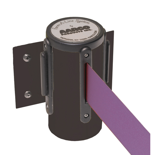 AARCO WM-7BKPU 7" H Black Casing Wall Mounted Form-A-Line System with 7' Retractable Purple Belt