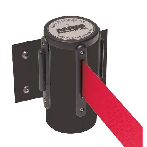 AARCO WM-7BKRD 7" H Black Casing Wall Mounted Form-A-Line System with 7' Retractable Red Belt