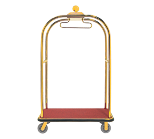 AARCO LC-3B 45" W x 26.25" D x 75" H Brass Frame Finish Red Deck Luggage Cart with 6" Wheels
