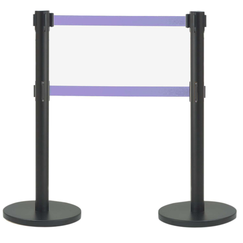 AARCO HBK-27PU 40" H Black Steel Post Form-A-Line System with 7' Dual Retractable Purple Belt