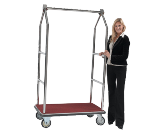 AARCO LC-2C 42" W x 24" D x 72" H Chrome Frame Finish Red Deck Luggage Cart with 6" Wheels
