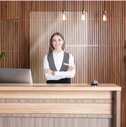 AARCO FPS1824 18" x 24" Acrylic With Pass Through Window Freestanding Protective Shield