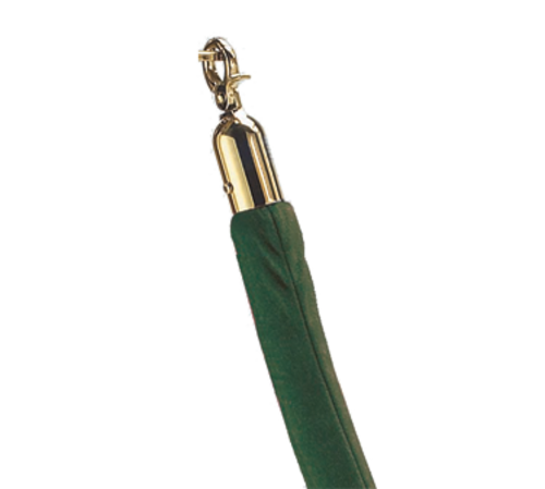 AARCO Tr-127 8' Green Velour Form-A-Line Rope with Polished Brass Snap Hook