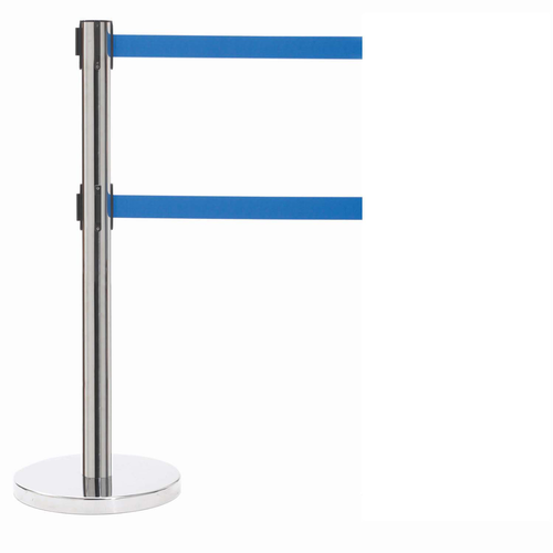 AARCO HC-27BL 40" H Steel Post Polished Chrome Finish Form-A-Line System with 7' Retractable Blue Belt