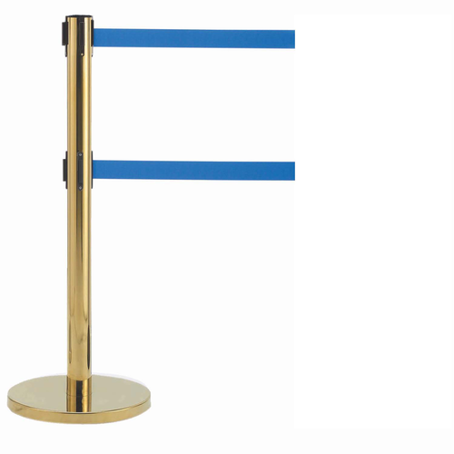 AARCO HB-27BL 40" H Blue Rubber Floor Guards Dual Retractable Belt Form-A-Line System