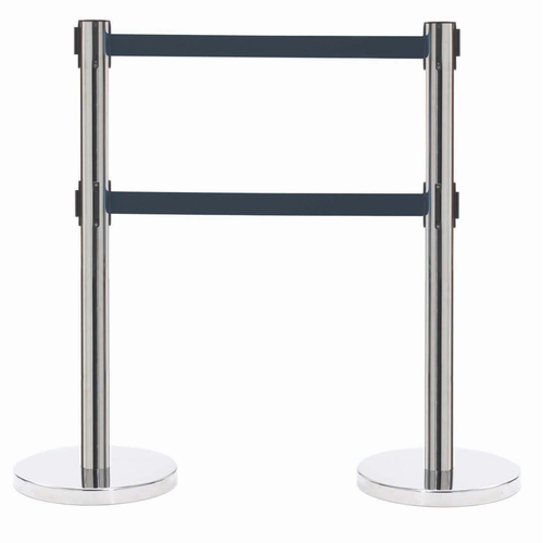 AARCO HC-27BK 40" H Steel Post Polished Chrome Finish Form-A-Line System with 7' Retractable Black Belt