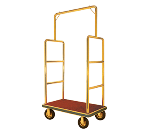 AARCO LC-1B-4P 42" W x 24" D x 72" H Brass Frame Finish Red Deck Luggage Cart with 8" Wheels