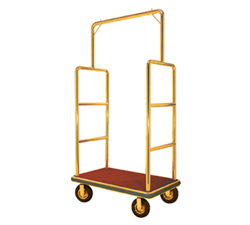 AARCO LC-1B-4P 42" W x 24" D x 72" H Brass Frame Finish Red Deck Luggage Cart with 8" Wheels