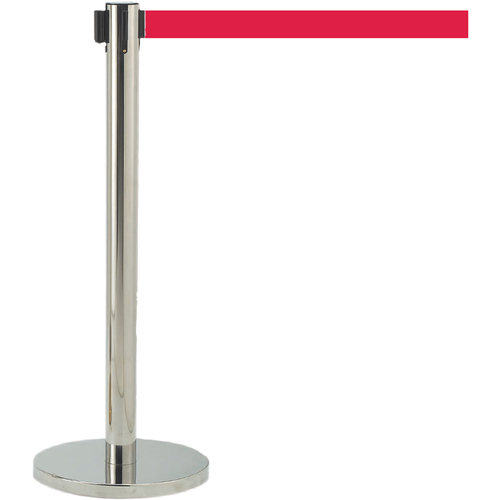 AARCO HC-10RD 40" H Steel Post Chrome Finish Form-A-Line System with 10' Retractable Red Belt