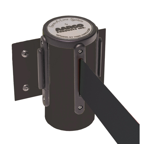 AARCO WM-10BKBK 10" H Black Casing Wall Mounted Form-A-Line System with 10' Retractable Black Belt