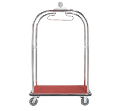 AARCO LC-3C 45" W x 26.25" D x 75" H Chrome Frame Finish Red Deck Luggage Cart with 6" Wheels