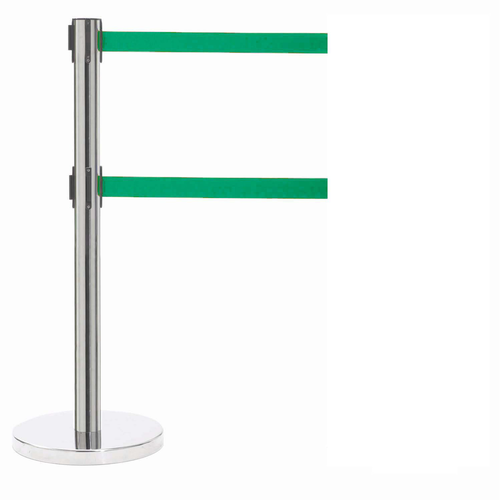AARCO HC-27GR 40" H Steel Post Polished Chrome Finish Form-A-Line System with 7' Retractable Green Belt