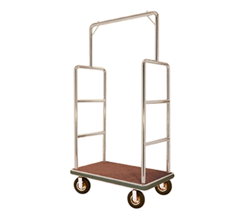 AARCO LC-1C-4P 42" W x 24" D x 72" H Chrome Frame Finish Red Deck Luggage Cart with 8" Wheels
