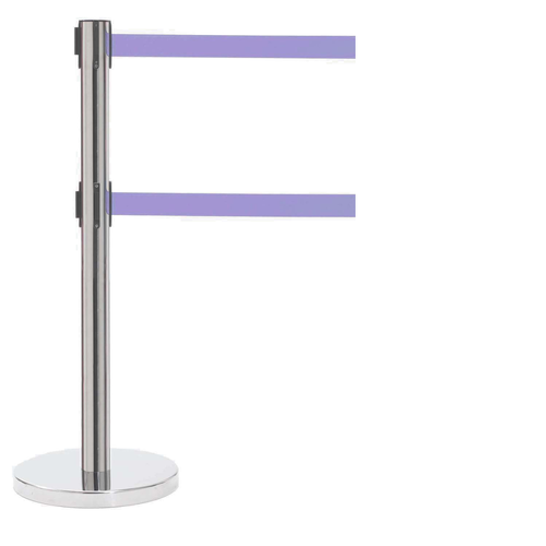 AARCO HC-27PU 40" H Steel Post Polished Chrome Finish Form-A-Line System with 7' Retractable Purple Belt