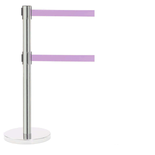 AARCO HS-27PU 40" H Steel Post Polished Satin Finish Form-A-Line System with 7' Dual Retractable Purple Belt
