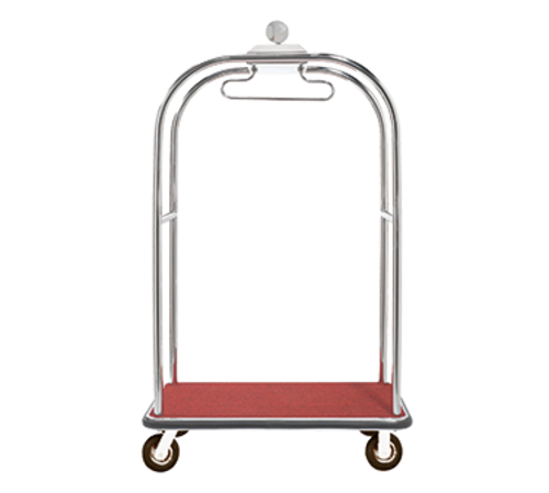 AARCO LC-3C-4P 45" W x 26.25" D x 75" H Chrome Frame Finish Red Deck Luggage Cart with 8" Wheels