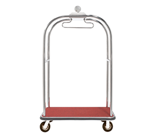 AARCO LC-3C-4P 45" W x 26.25" D x 75" H Chrome Frame Finish Red Deck Luggage Cart with 8" Wheels