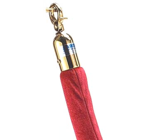 AARCO Tr-4 5' Red Velour Form-A-Line Rope with Polished Brass Snap Hook