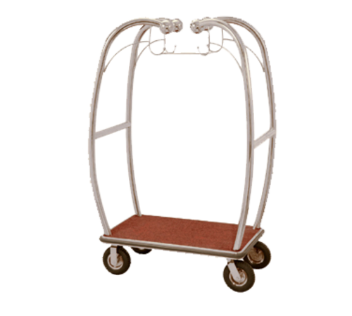 AARCO BEL-101C-4P 47.25" W x 25.5" D x 73" H Chrome Frame Finish Red Deck Bellman's Cart with 8" Wheels