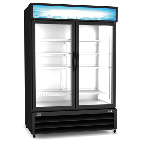 Kelvinator KCHGM48F 53.94" W Black Painted Steel and Galvanized Two-Section Hinged Glass Doors with LED Light Reach-in Freezer Merchandiser - 115 Volts