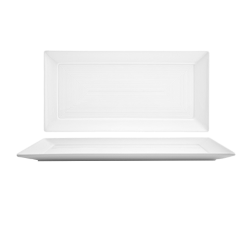 FOH DDP004WHP21 14" W x 7" D White Rectangle Porcelain Spiral Plate (4 Each Per Case)