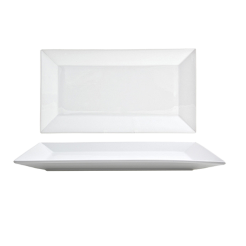 FOH DDP000WHP22 13" W x 7" D Rectangular Porcelain Linear Design Kyoto Plate (6 Each Per Case)