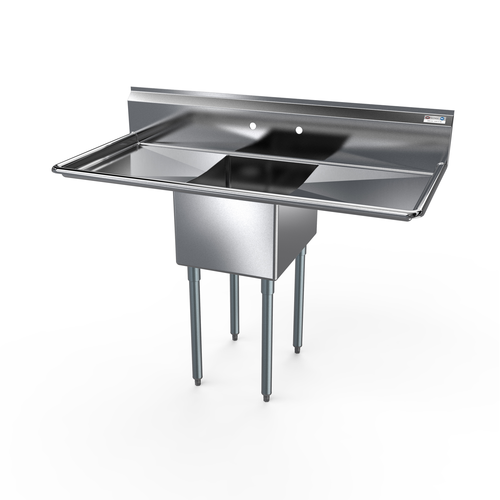 NBR Equipment 1SG-182414LR24 66" W Stainless Steel 18 Gauge with Left and Right-Hand Drainboards One-Compartment Economy Sink