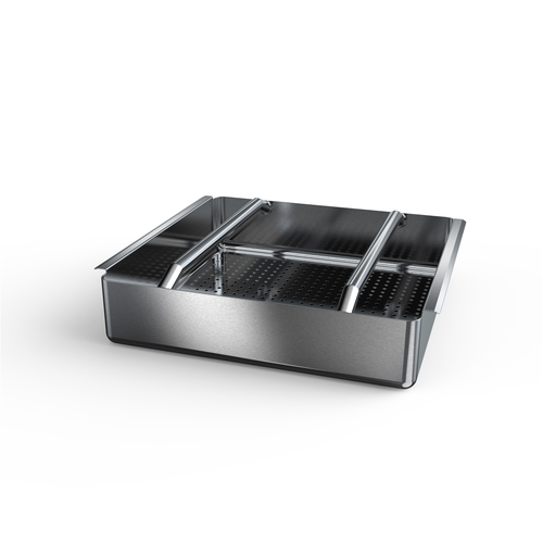 NBR Equipment PB-2424 23.5" W x 23.5" D x 5" H 16 Ga. Stainless Steel Pre-Rinse Basket with Slides