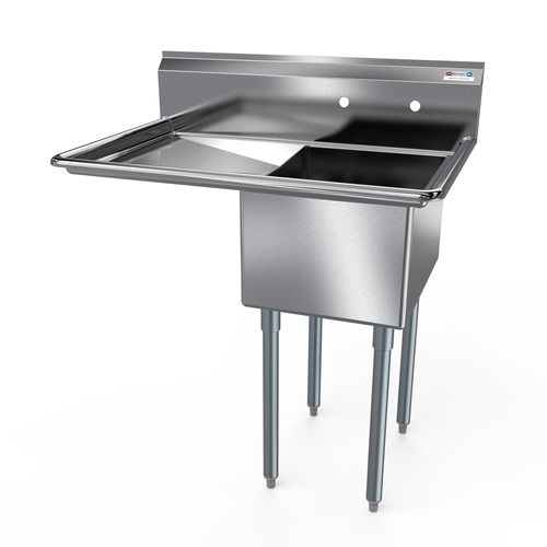NBR Equipment 1SG-162012L18 36.5" W Stainless Steel 18 Gauge with Left-Hand Drainboard One-Compartment Economy Sink