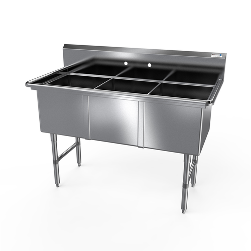 NBR Equipment 3SS-181814 59.13" W Stainless Steel 16 Gauge without Drainboard Three-Compartment Premium Sink