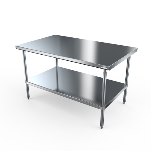 NBR Equipment TS4-7236 72" W x 36" D x 35.75" H Stainless Steel Flat Top Adjustable Undershelf Adjustable Bullet Feet Premium Work Table