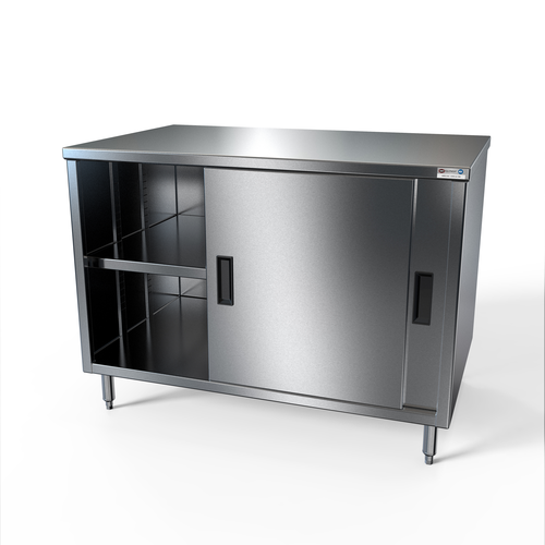 NBR Equipment TCB-6024S 60" W x 24" D x 35.5" H (2) Sliding Doors Stainless Steel Flat Top Adjustable Shelf Premium Work Table