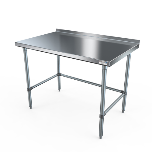 NBR Equipment TG-8430R-X 84" W x 30" D x 37.25" H Stainless Steel Top with 1.5" H Rear Up-Turn Adjustable Plastic Bullet Feet Economy Work Table