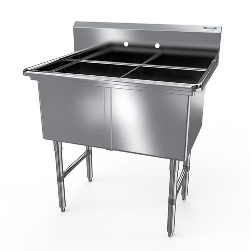 NBR Equipment 2SS-182414 41.13" W Stainless Steel 16 Gauge without Drainboard Two-Compartment Premium Sink