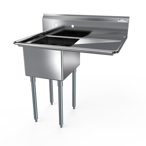 NBR Equipment 1SG-162012R18 36.5" W Stainless Steel 18 Gauge with Right-Hand Drainboard One-Compartment Economy Sink