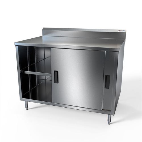 NBR Equipment TCB-7230R5S 72" W x 30" D x 40.25" H (2) Sliding Doors Stainless Steel Top with 5" Riser Adjustable Shelf Premium Work Table