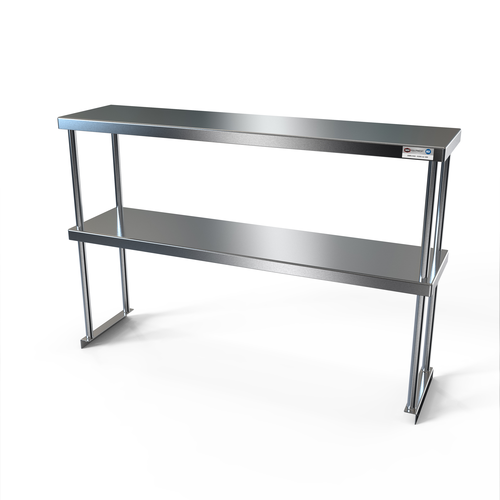 NBR Equipment TMS-1260D 60" W x 12" D x 32.75" H 18 Ga. Stainless Steel Table Mounted Double Overshelf