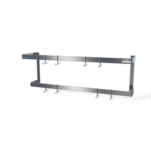 NBR Equipment PR2-5 60" W Stainless Steel Wall Mounted Double Bar Pot Rack with 10 Hooks