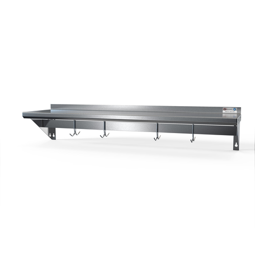 NBR Equipment PS-1260 60" W x 12" D 18 Ga. Stainless Steel Single Wall Mounted Shelf with 10 Hook Pot Rack