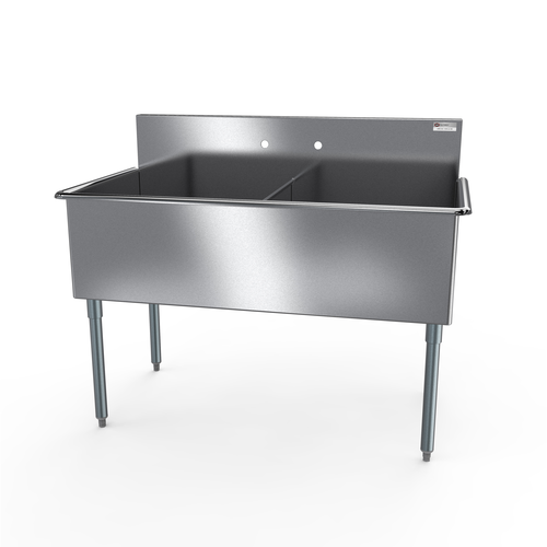 NBR Equipment 2SG-162012 37" W Stainless Steel 18 Gauge without Drainboard Two-Compartment Economy Sink