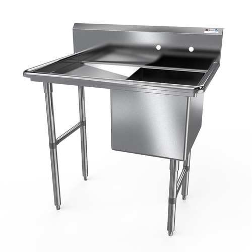 NBR Equipment 1SS-162014L18 38.19" W Stainless Steel 16 Gauge with Left-Hand Drainboard One-Compartment Premium Sink