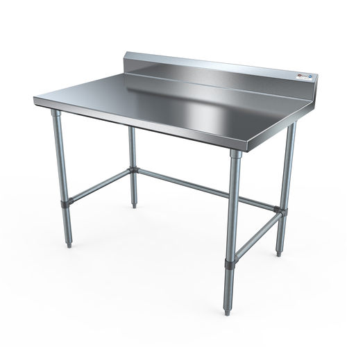 NBR Equipment TG-7224R5-X 72" W x 24" D x 40.75" H Stainless Steel Top with 5" H Backsplash Adjustable Plastic Bullet Feet Economy Work Table