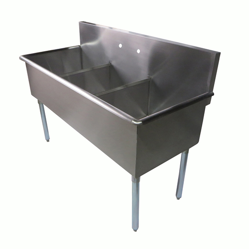NBR Equipment 3BSG-1818 57" W Stainless Steel 18 Gauge without Drainboard Three-Compartment Budget Sink