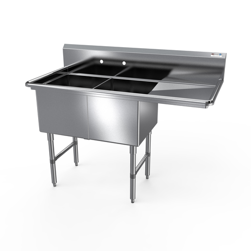 NBR Equipment 2SS-162014R18 54.19" W Stainless Steel 16 Gauge with Right-Hand Drainboard Two-Compartment Premium Sink